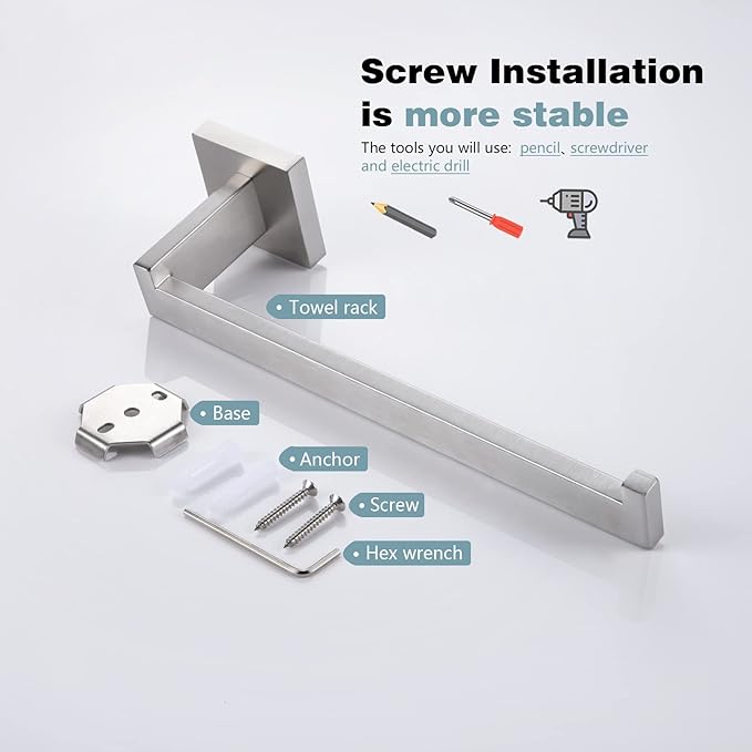 KOKOSIRI Hand Towel Holder Brushed Nickel Towel Bars Stainless Steel Bathroom Hardware Kitchen Paper Towel Holder Wall Mount, B3003BR