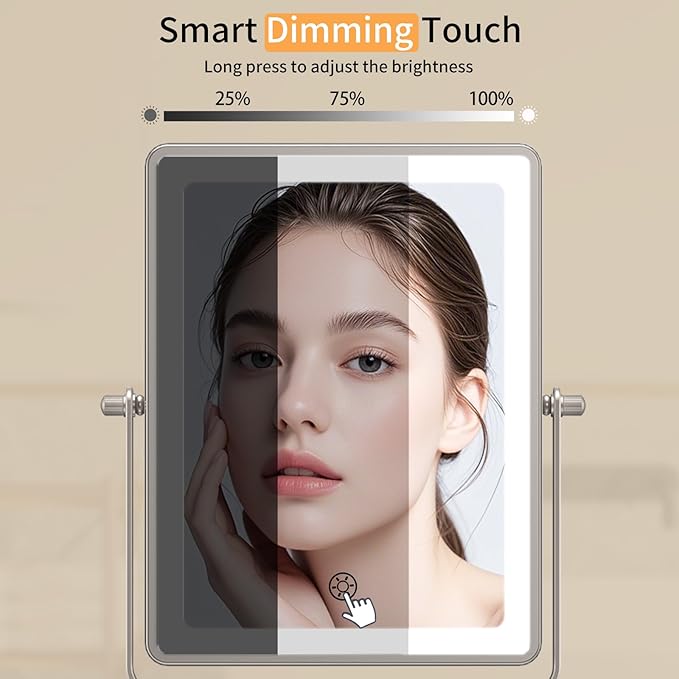FUNTOUCH 5000mAh Rechargeable Wall Mounted Makeup Mirror with Lights, 8.7" Double Sided 1X/30X Magnifying Mirror with Dimmable 3 Color Light, Extended Swing Arm 360° Wall Mount Bathroom Vanity Mirror
