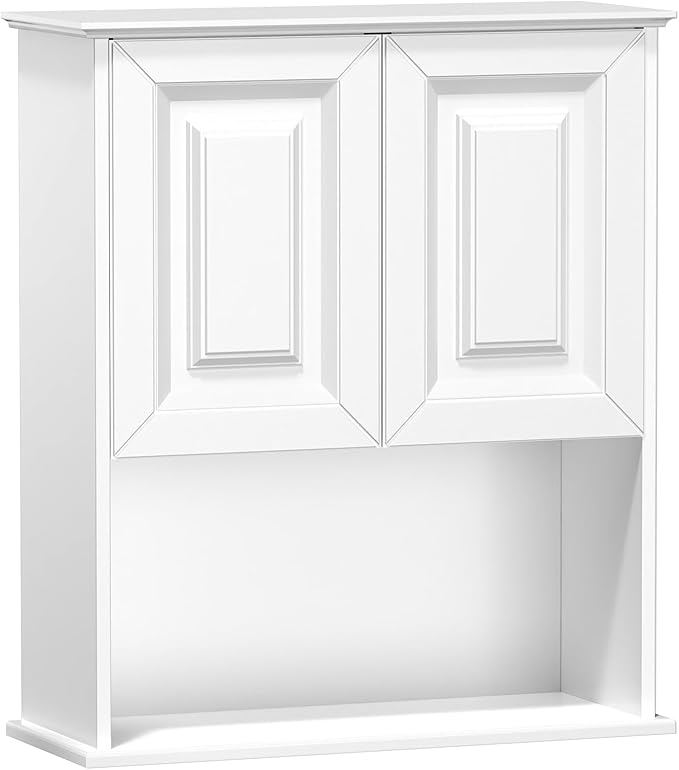White Bathroom wall Cabinet,Over the Toilet Storage Cabinet,Bathroom and Laundry Wall Mount Storage Medicine Cabinet with Open and Adjustable Shelf,Easy Assembly (Style B-1 PC, White)