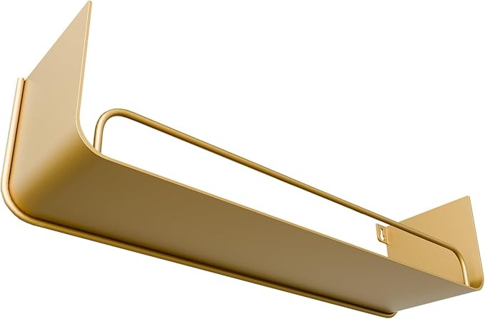2 Pack Gold Shower Caddy, Metal Floating Gold Bathroom Shelf with Guardrail, U-Shaped Wall Mounted Shelves for Kitchen, Living Room, Bedroom, Home Storage and Organizer