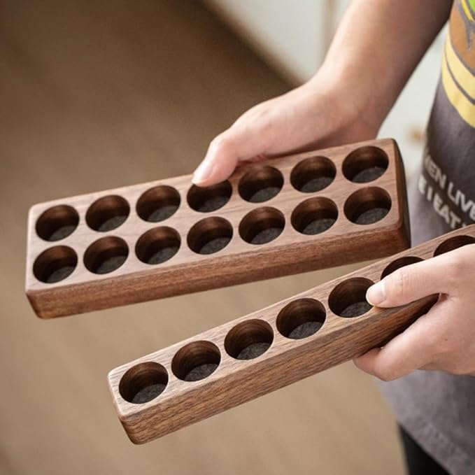Wooden 7/14 Slots Essential Oil Organizer, Nail Polish Shelf, Durable wood Makeup Display Stand, Makeup Storage Rack for Tabletop Essential Oils Perfume Rack for 10-20ml Bottles (14 Slots)