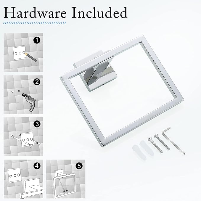 TQKAG Polished Towel Ring Bathroom Hand Towel Holder Stainless Steel Square Towel Hangers Wall Mounted