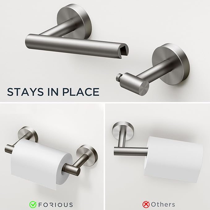 FORIOUS Bathroom Hardware Accessories Set, SUS304 Stainless Steel Towel Bar Set, Modern Towel Racks Holder for Bathroom, Toilet Paper Holder Wall Mounted 4 Pieces(24" Bar, Brushed Nickel)