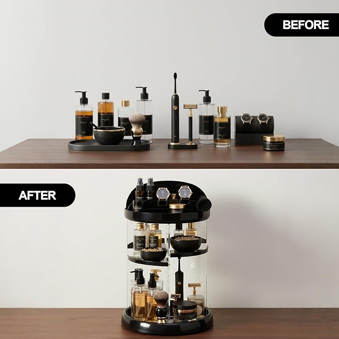 Cologne Organizer for Men,Nightstand Organizer,Cologne Shelf, Cologne Stand,Perfume Shelf with Rotate,Organizador de Perfumes,Dresser Drawer Organizers for Bedroom,Black