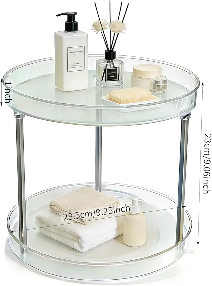Clear Resin Cosmetic Two Tier Organizer Lazy Susan Organizer, Large Capacity Kitchen Spice Skin Care Perfume Display for Kitchen Bathroom Vanities