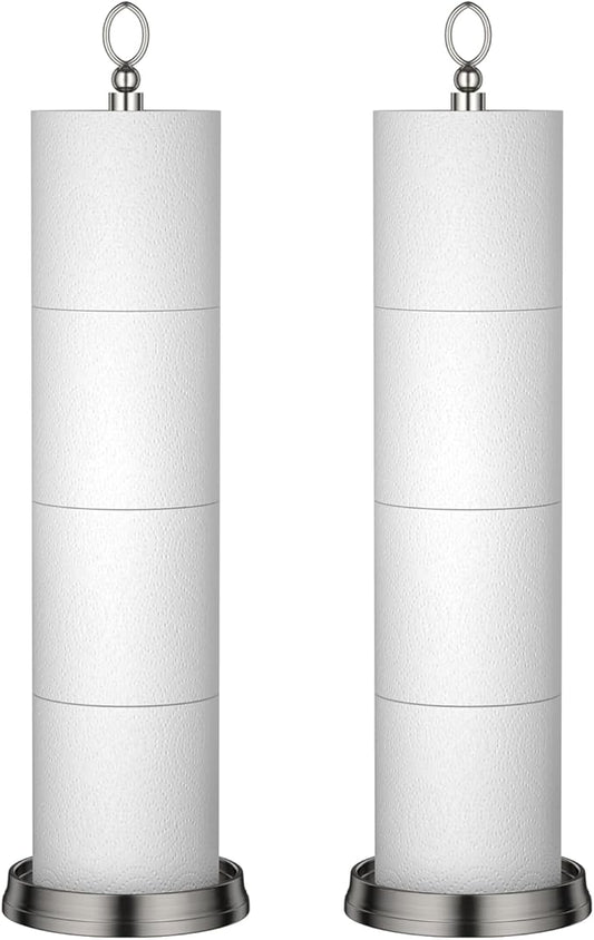 ROLABAM Toilet Paper Holder Stand with Reserve Function, Free Standing Toilet Paper Holder for Bathroom, Toilet Paper Stand with Reserve for 4 Rolls 22.5" Height (2 Pack, Brushed Nickel)