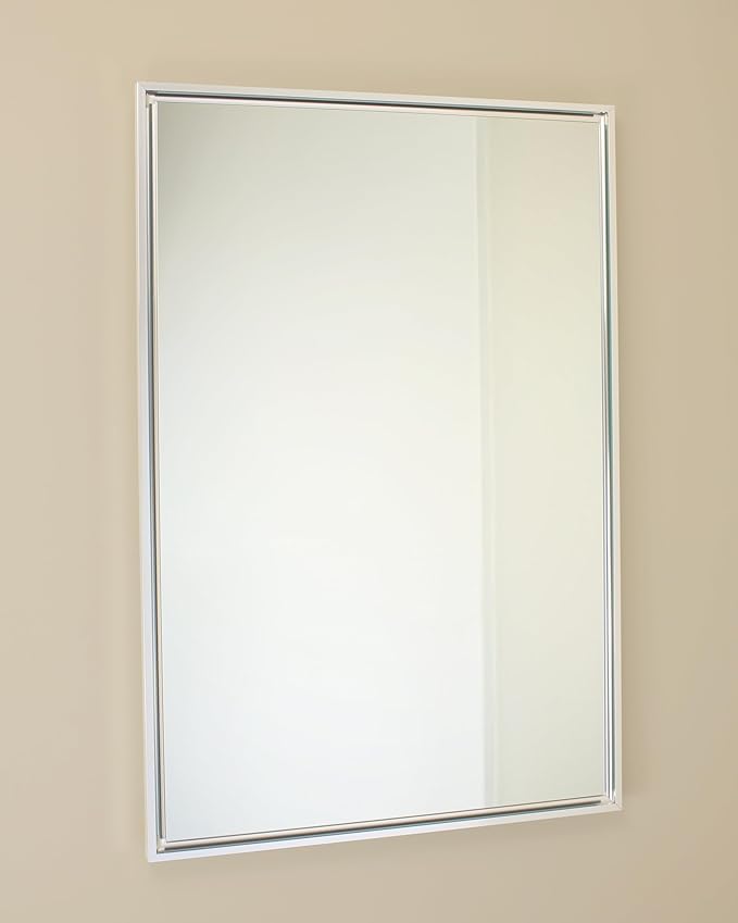 Fox Hollow Furnishings 20x30 Parker Metro Metal Framed Rectangle Recessed Bathroom Medicine Cabinet, Floating Mirror, 18x28 in-Wall Opening, Steel, Adjustable Glass Shelves, Magnet Close, Chrome