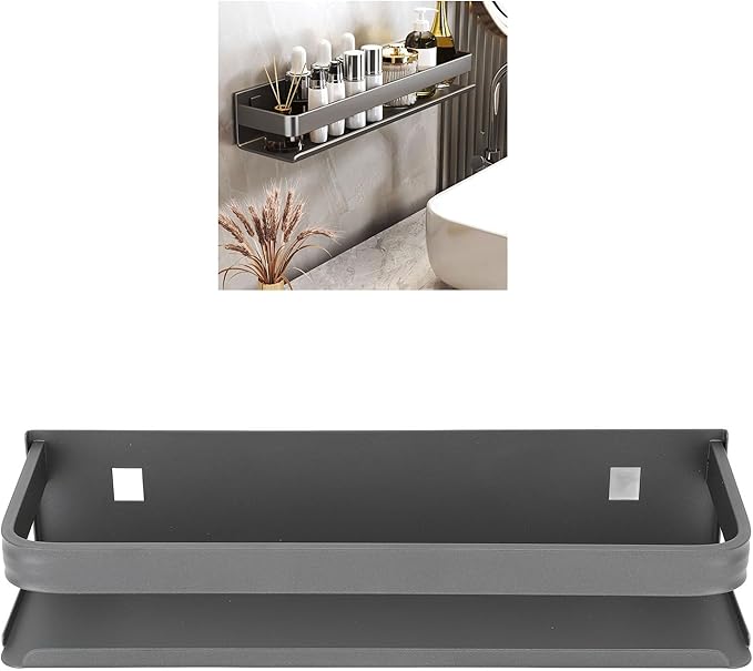 TANIQIACA Simple Aesthetic Wall Mounted Bathroom Rack, Multifunctional Floating Shelves for Bathroom Kitchen Storage, Sturdy Stainless Steel, Large Capacity, Strong Adhesive, No Drill Insta (30cm)