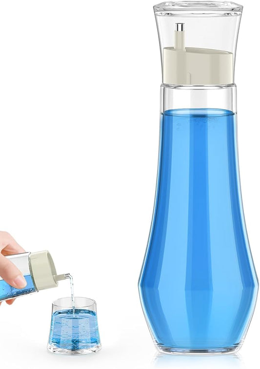 Glass Mouthwash Dispenser for Bathroom, 8.8 oz Refillable Mouthwash Container With Lid Cup, Small Clear Mouthwash Bottle for Countertop