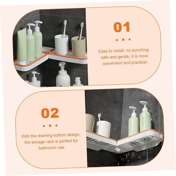Cabilock 2Pcs Wall Mounted Bathroom Storage Racks Foldable Toiletry Shelf Holders Material Stylish Organizer for Shampoo Cosmetics and Items Grey