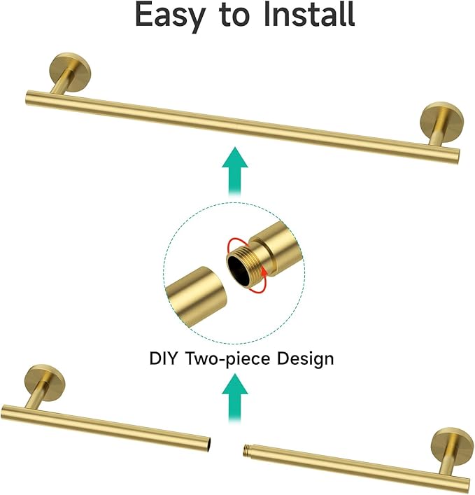 USHOWER Brushed Gold Towel Bar, 18-Inch Towel Racks for Bathroom Wall-Mounted, Thicken SUS304 Stainless Steel Towel Rod (Total Length 20-Inch)