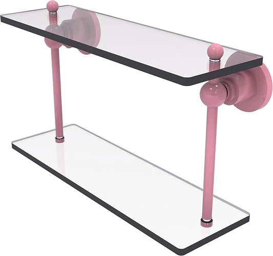 Allied Brass AP-2/16-PNK Astor Place Collection 16 Inch Two Tiered Glass Shelf, Pink