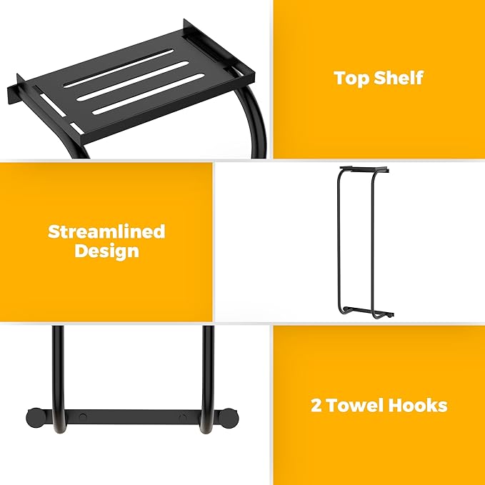 Towel Racks for Bathroom, Curved Bathroom Towel Storage Wall Mounted 30 inch with Shelf Can Holds 6 Large Towels, Wall Towel Rack for Rolled Towels, Black