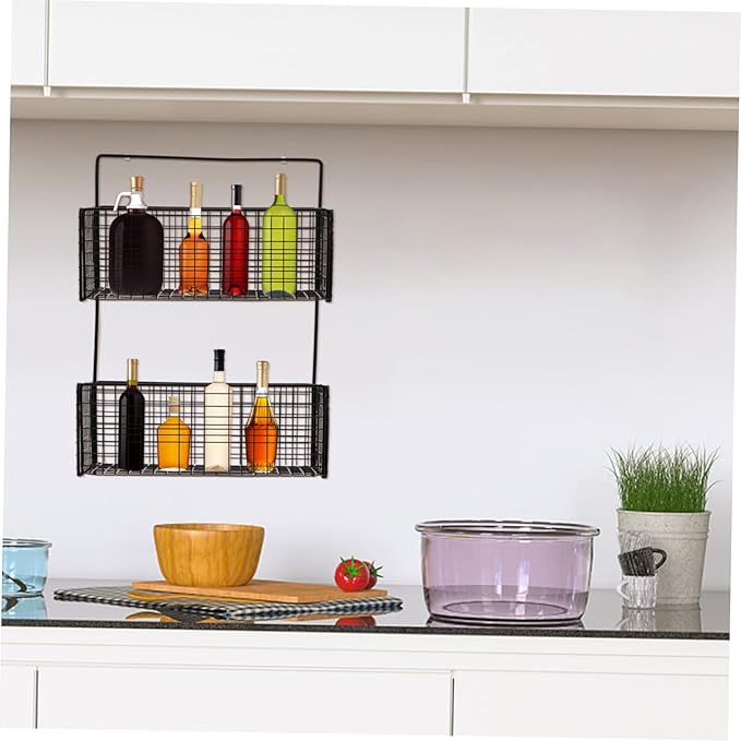 SOLUSTRE Hole- Storage Rack Iron Bathroom Shelf Wall-Mounted Dual Layer Holder Toiletries Storage