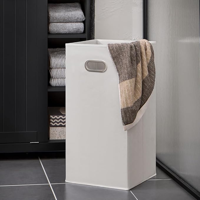 SoBuy Tall Tilt-Out Laundry Hamper Cabinet with Removable Basket and Shelves, Freestanding Laundry Storage Cabinet for Laundry Room or Bathroom, Black BZR104-SCH