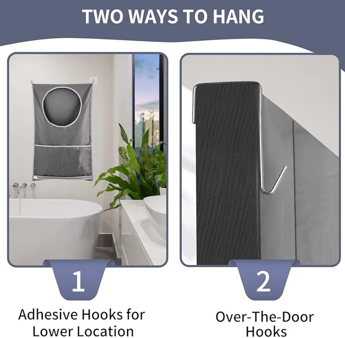 Hanging Laundry Hamper, Over The Door Laundry Hamper, Hanging Laundry Bag with Pockets Zipper Foldable Lightweight, for Rv Camper Apartment College Dorm Room Storage Small Space Organizer