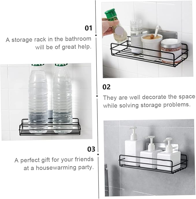 PRETYZOOM 2pcs Bathroom Shelf Organizer Wall-Mounted Storage Racks Iron Display Racks for Bathroom Kitchen