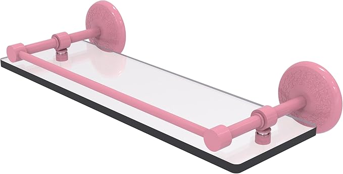 Allied Brass MC-1/16-GAL-PNK Monte Carlo 16 Inch Tempered Glass Shelf with Gallery Rail, Pink
