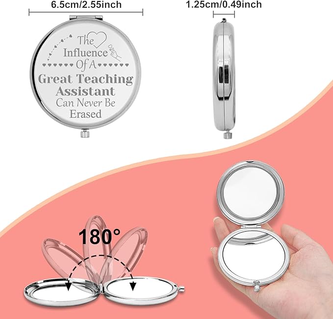 Teacher Assistant Appreciation Gift Teaching Assistant Pocket Makeup Mirror Thank You Gifts for Women Aide Teacher Going Away Retirement Present from Student Coworker Teaching Compact Makeup Mirror