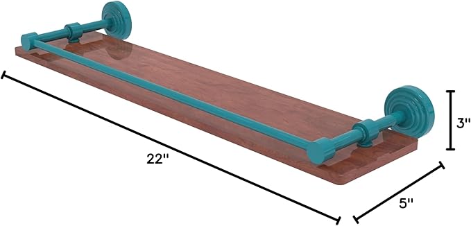 Allied Brass WP-1-22-GAL-IRW-GLT Waverly Place Collection 22 Inch Solid IPE Ironwood Shelf with Gallery Rail, Glokzin Teal