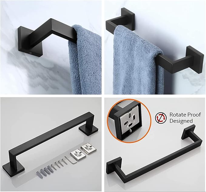 12 Inch Towel Bar for Bathrooms 12/16/20/24/28/32/36 Inch Stainless Steel 304 Matte Black Towel Holder Modern Square Towel Rod Rustproof Wall Mount (1, Matte Black, 12 Inch)