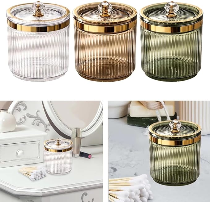 Bathroom Storage Jar for Cotton Balls Makeup Pads Accessories Holder with Protective Lid Toothpick