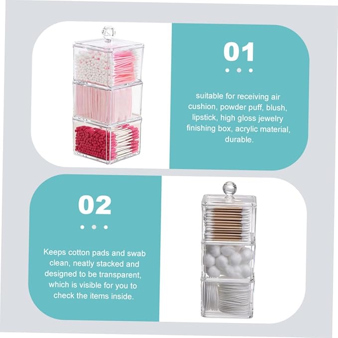 Holibanna Clear Makeup Remover Storage Box with Lid Acrylic Cotton Pad Organizer for Bathroom Vanity and Cosmetic Display Case 9.05X3.62X3.62 Inches