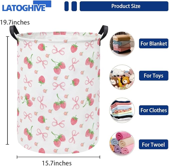 Baby Laundry Hamper kids laundry Basket Waterproof Storage Bin for Bedroom Toy Clothes Organizer Basket Woodland Animals Room D??cor(Bowknot Strawberry)