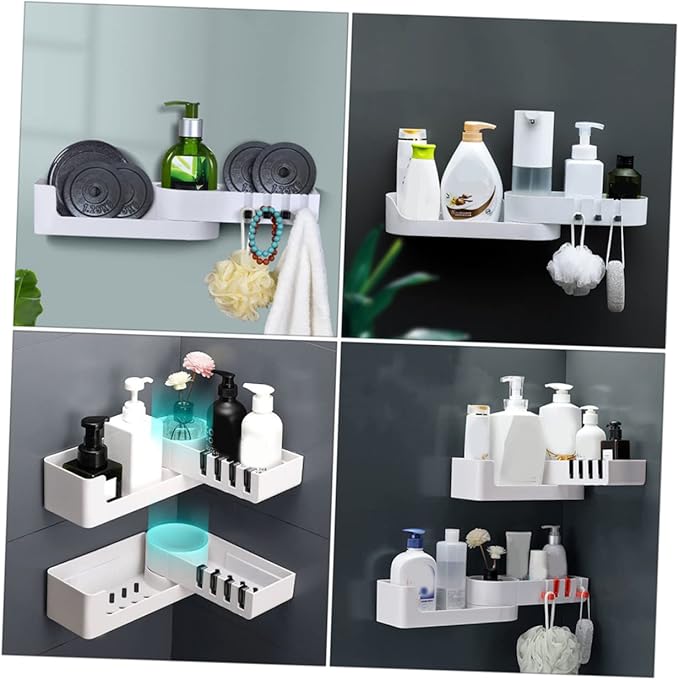 Wall-Mounted Adhesive Bathroom Shelf Rotating Storage Rack Punch-Free Organizer for Corner Black Hooks for Bathrooms and Showers
