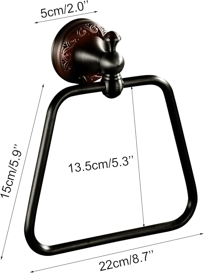 Oil Rubble Bronze Brass Bath Trapezoidal Towel Ring Towel Holder, Wall Mounted Black Bathroom Hardware Accessories, Pattern Carving Design