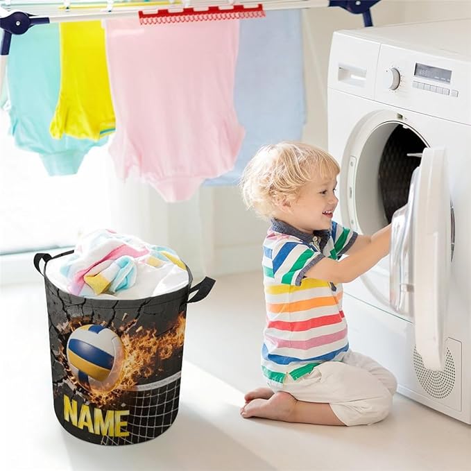 Personalized Volleyball Laundry Hamper Custom Name Funny Dirty Clothes Laundry Basket Portable Storage Basket For Home Bathroom Family Volleyball Lovers Xmas Birthday (style 16)