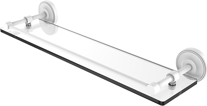 Allied Brass PRBP-1/22-GAL-WHM Prestige Regal 22 Inch Tempered Glass Gallery Rail Shelf, Matte White