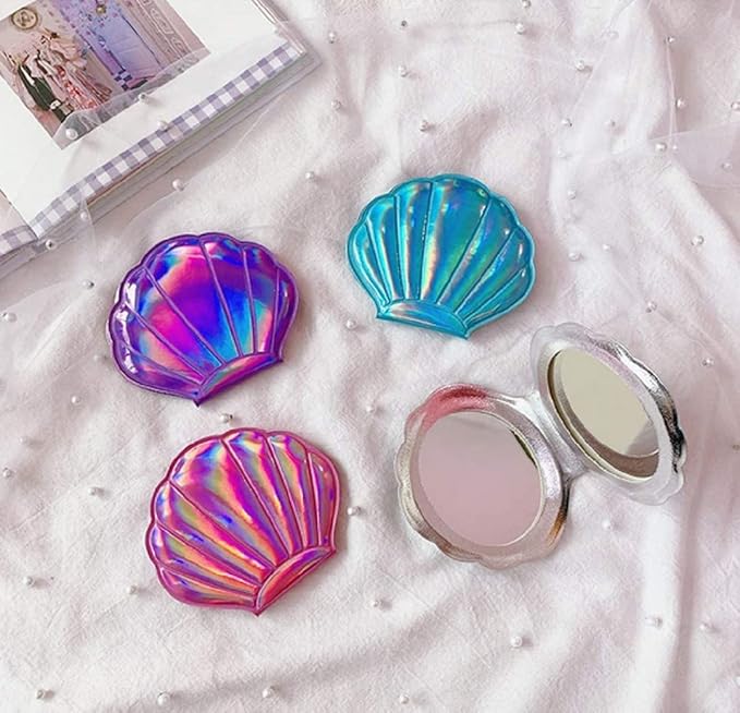 4 Color Shell Mirror Makeup Mirror Girls Seashell mirrrors as Props Compact Mirror.