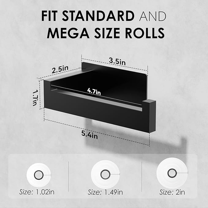 Auxmir Matte Black Toilet Paper Holder, Self Adhesive Toilet Roll Holder Wall Mount, Premium Thicken SUS304 Stainless Steel, Rustproof No Drilling Toilet Tissue Holder for Bathroom Kitchen Washroom RV