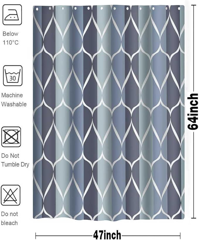 Blue Shower Curtain RV Shower Curtain Modern Bathroom Shower Curtains Waterproof Fabric Machine Washable Shower Curtain Set 47 x 64 Inches