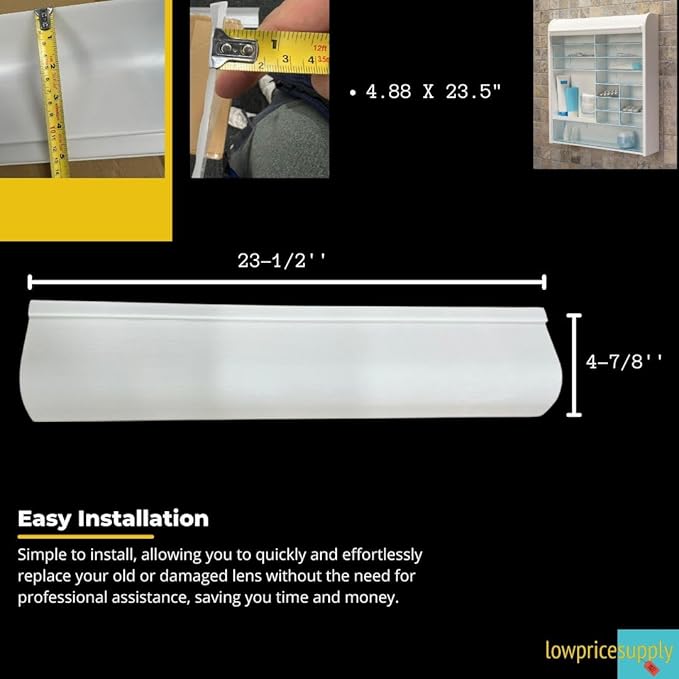 Replacement Lens For 24"H Lighted Medicine Cabinet, Replacement Lens Cover Diffuser, Frosted Medicine Cabinet Light Lens for Medicine Cabin FLAT or CURVED Style (CURVED 23.5'' X 4.88'')