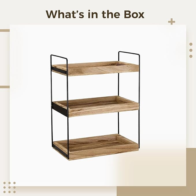 Counter Shelf, 3-Tier Wood & Metal Shelf, Bathroom Countertop Organizer, Vanity Organizers, Makeup Organizers for Bedroom, Bathroom, Kitchen, 6.7 X 13 X 17.3 in