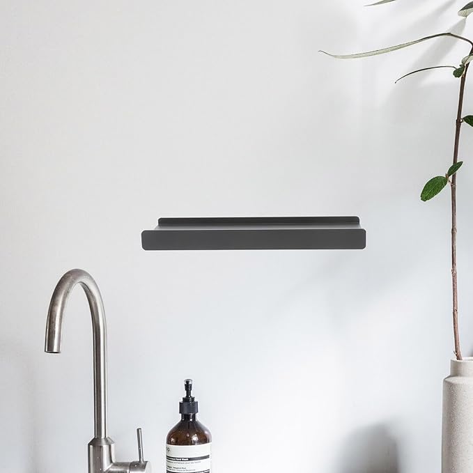 Garneck Bathroom Shelf Organizer Wall Mounted 30cm Aluminum Alloy Floating Metal Shelf for Bathroom Storage Dark Metallic Space-Saving Rack for Toiletries and Accessories