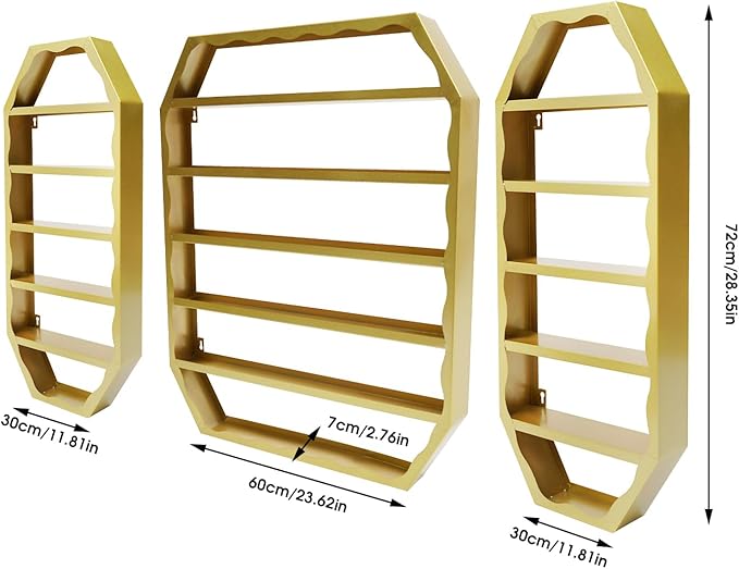 Wall Mounted Nail Polish Organizer,Nail Polish Bottle Holder,Perfumes Lipsticks Vases Display Rack,6 Tiers Octagonal Storage Rack for Homes, Nail Salons, Spas, Stores (Gold)