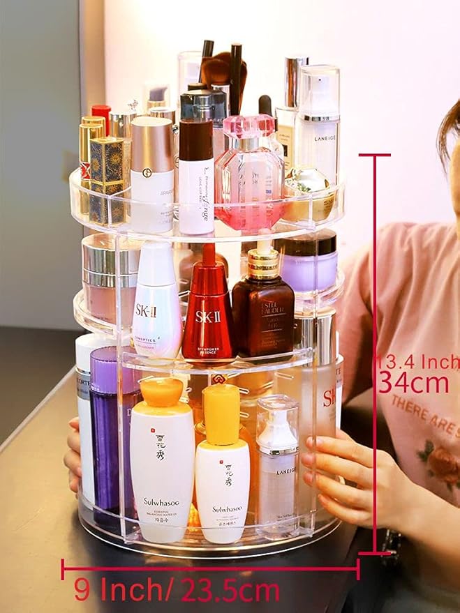 Cq acrylic Rotating Makeup Organizer,Adjustable Spinning Skincare Organizer for Vanity,Countertop,Clear Rotating Perfume Organizers,Bathroom Lazy Susan Organizer and Spin Skin Care Storage Rack,1 Pack