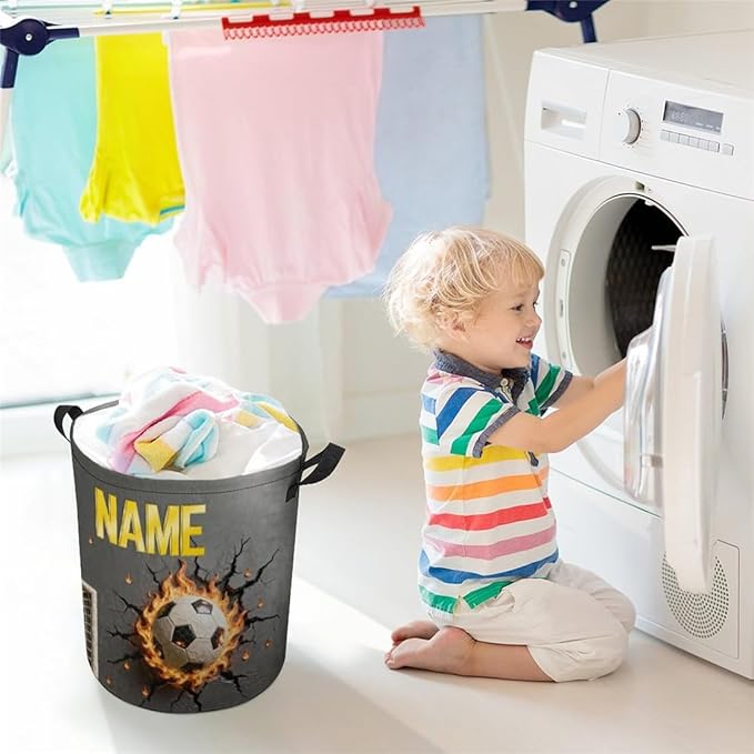 Personalized Soccer Laundry Hamper Custom Name Funny Dirty Clothes Laundry Basket Portable Storage Basket For Home Bathroom Family Football Lovers Xmas Birthday (style 24)