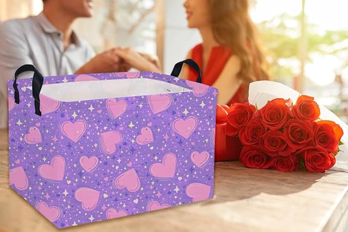 Rectangular Valentine's Day Baskets,Heart Basket,Girls Basket Kids Storage Bin Love Room Decor for Home.(Purple Heart)