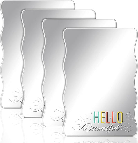 Sintuff 4 Pcs Hello Beautiful Magnetic Locker Mirror Cute Stylish Locker Decor Cabinet Magnetized Mirror Girls Makeup Mirror Shatterproof Wall Mirror for School Office Bathroom, 4.72 x 6.69 Inch