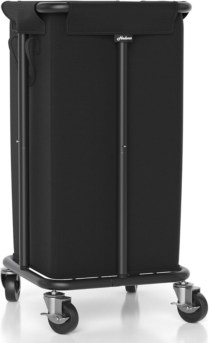Hodonas Laundry Basket with Wheels, Rolling Laundry Hamper, 30 Gal.(115L), Removable and Machine Washable Liner, Steel Frame, Tall Laundry Cart for Laundry Room, Bedroom, Bathroom, Dorm Storage -Black
