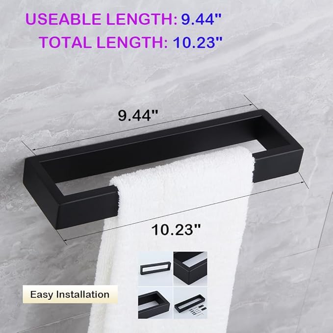 Matte Black Bathroom Towel Ring Stainless Steel Wall Mounted Hand Towel Bar Modern Square Style Towel Rack, D69018B