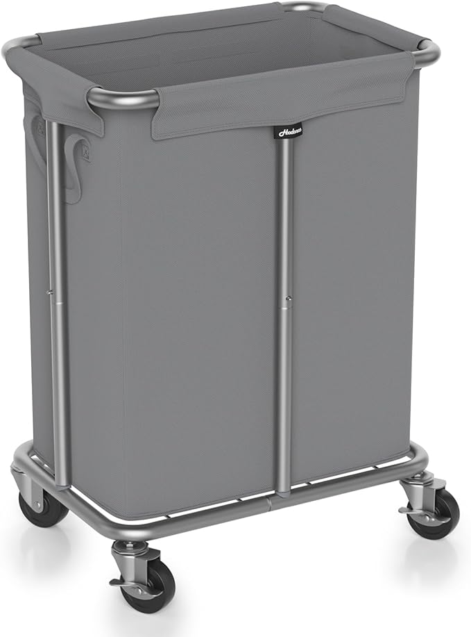 Hodonas Laundry Basket with Wheels, Rolling Laundry Hamper, 46 Gallons (170L), Removable and Machine Washable Liner, Steel Frame, Large Laundry Cart for Laundry Room, Bedroom, Bathroom, Dorm - Grey