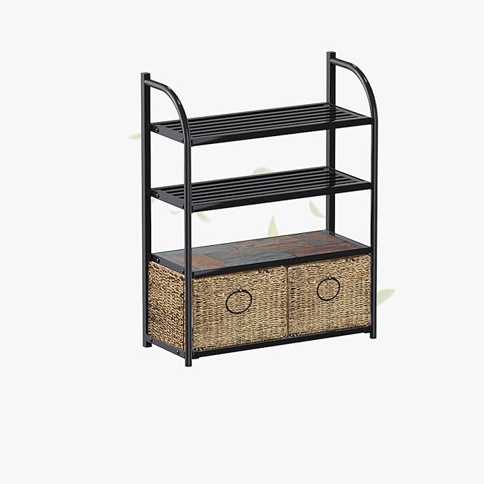 Zhongma Wall Mounted Metal Bathroom Shelves with 2 Baskets, 4-Tier Bathroom Organizer and Storage Over Toilet, Slate and Weave