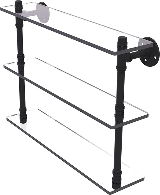 Allied Brass P-440-22-TGS-BKM Pipeline Collection 22 Inch Triple Glass Shelf, Matte Black