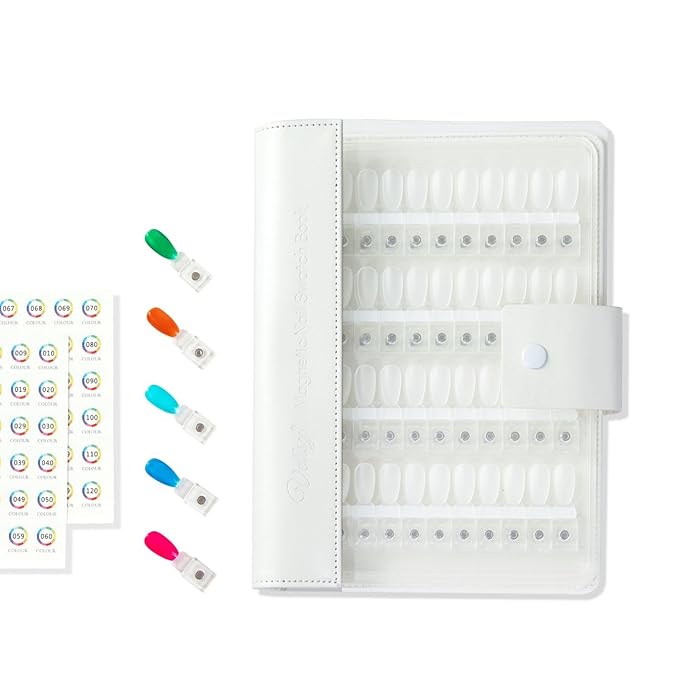 Vettsy Magnetic Nail Swatch Book, 120 Nail Color Display Book Organizer with 120 Magnetic Tips, Professional Salon Nail Art Color Chart & Practice Stand for Easy Preview & Storage