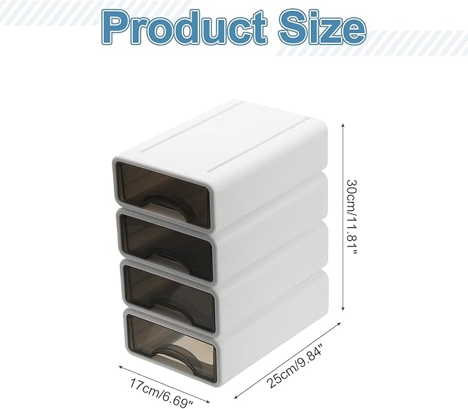 PATIKIL Small Stackable Storage Drawers, Stacking Drawers Mini Desk Bathroom Storage Organizer Cute Drawer Organizer Plastic for Desktop Office Pens Makeup Tape, 4Pcs, White